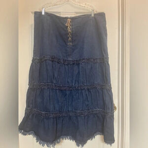 Starwear Jeans Denim Tiered Lace Up Front Skirt Women’s Size 16 100% Cotton